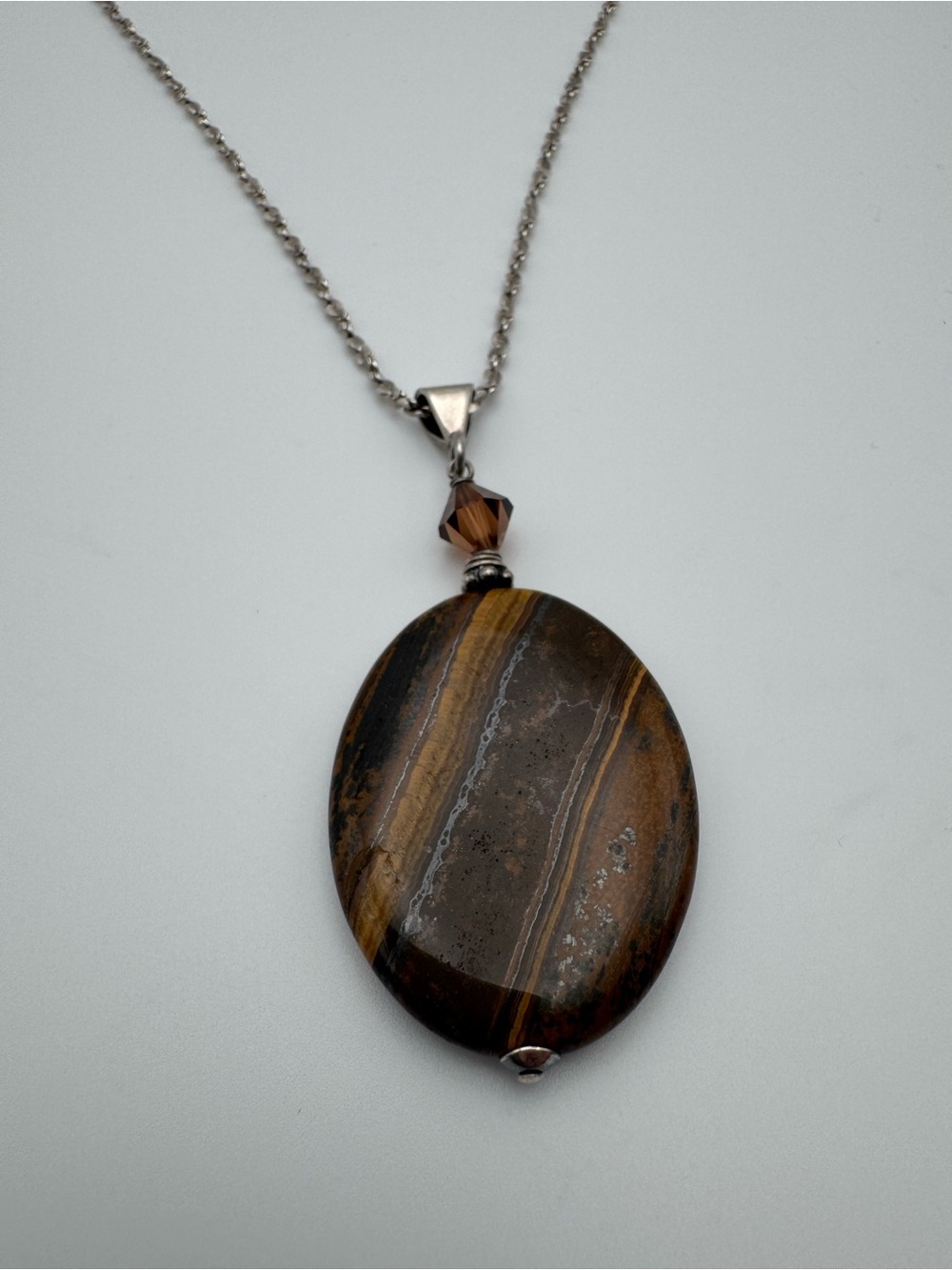 Sterling Silver 925 Chunky Tiger Eye Gemstone Pendant Necklace